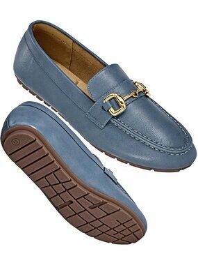 Women's Blue Loafers Work Shoes Comfortable Slip On Business Dressy Flats